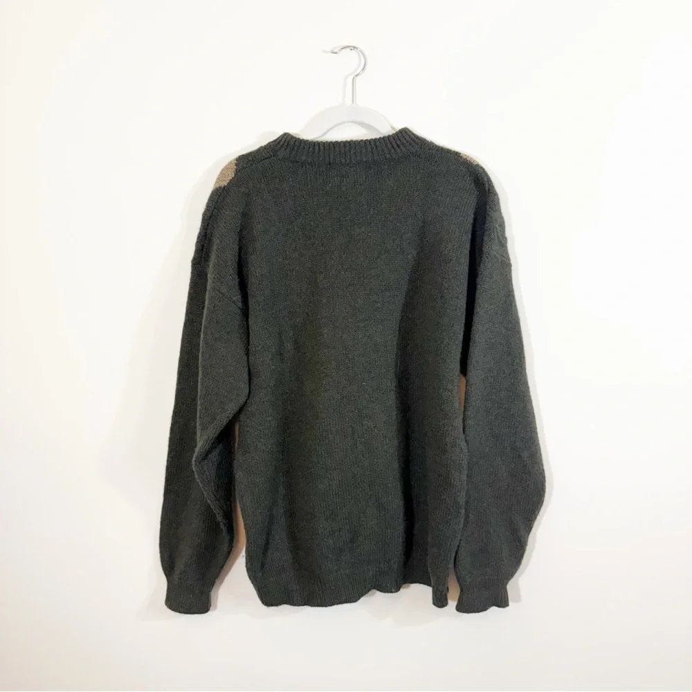 Woolrich Vintage Grandpa Core Argyle Wool Sweater Large Green